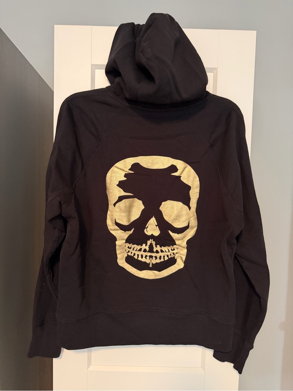 Black Hoodie with Gold Skull Graphic - Casual Pullover